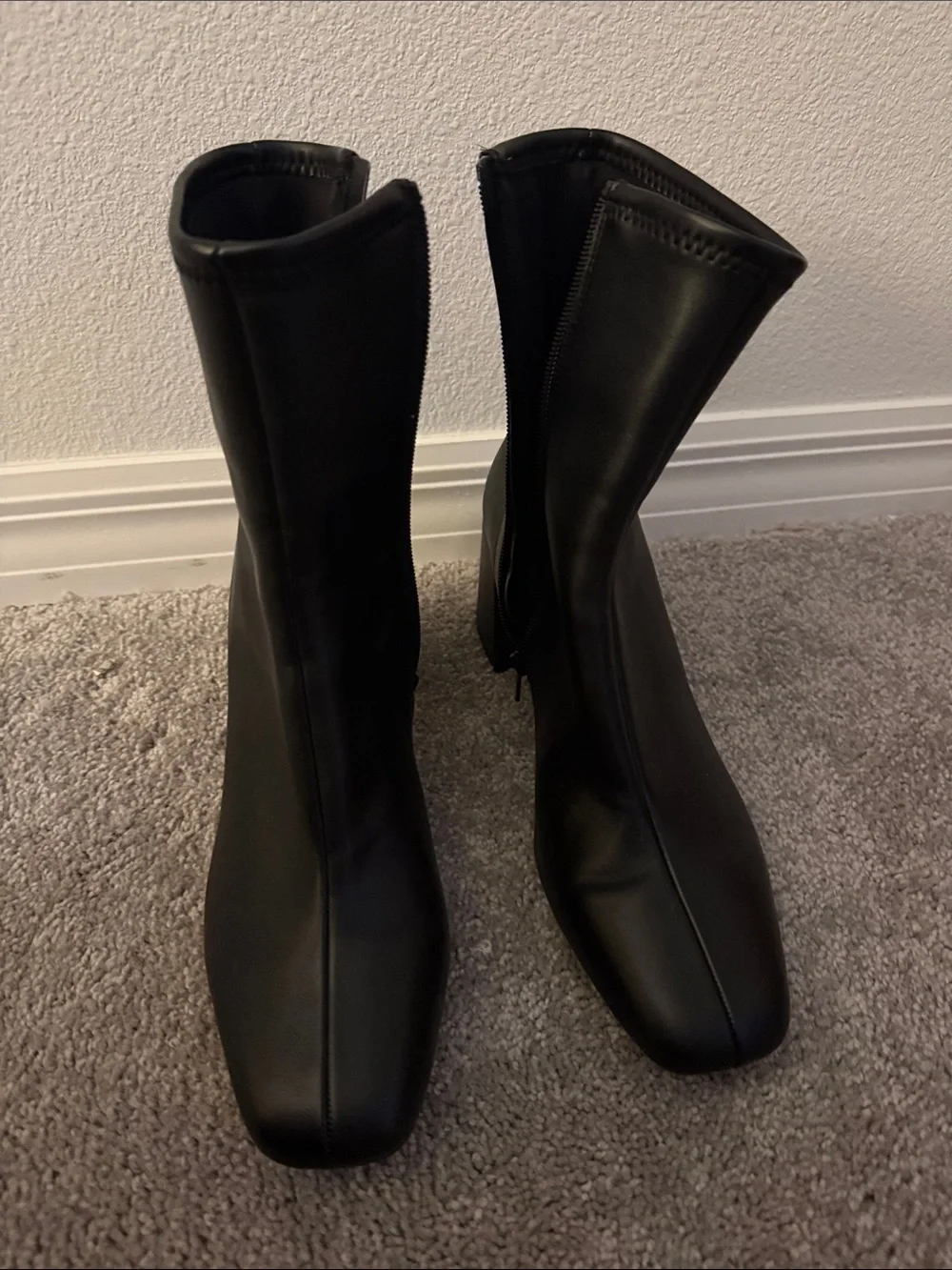a new day Black Square-Toe Mid-Calf Ankle Boots
